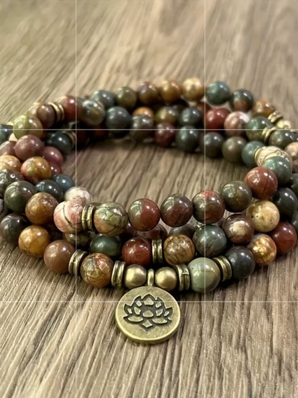 Boho Multi-Color Jasper Beaded Bracelet with Lotus Charm